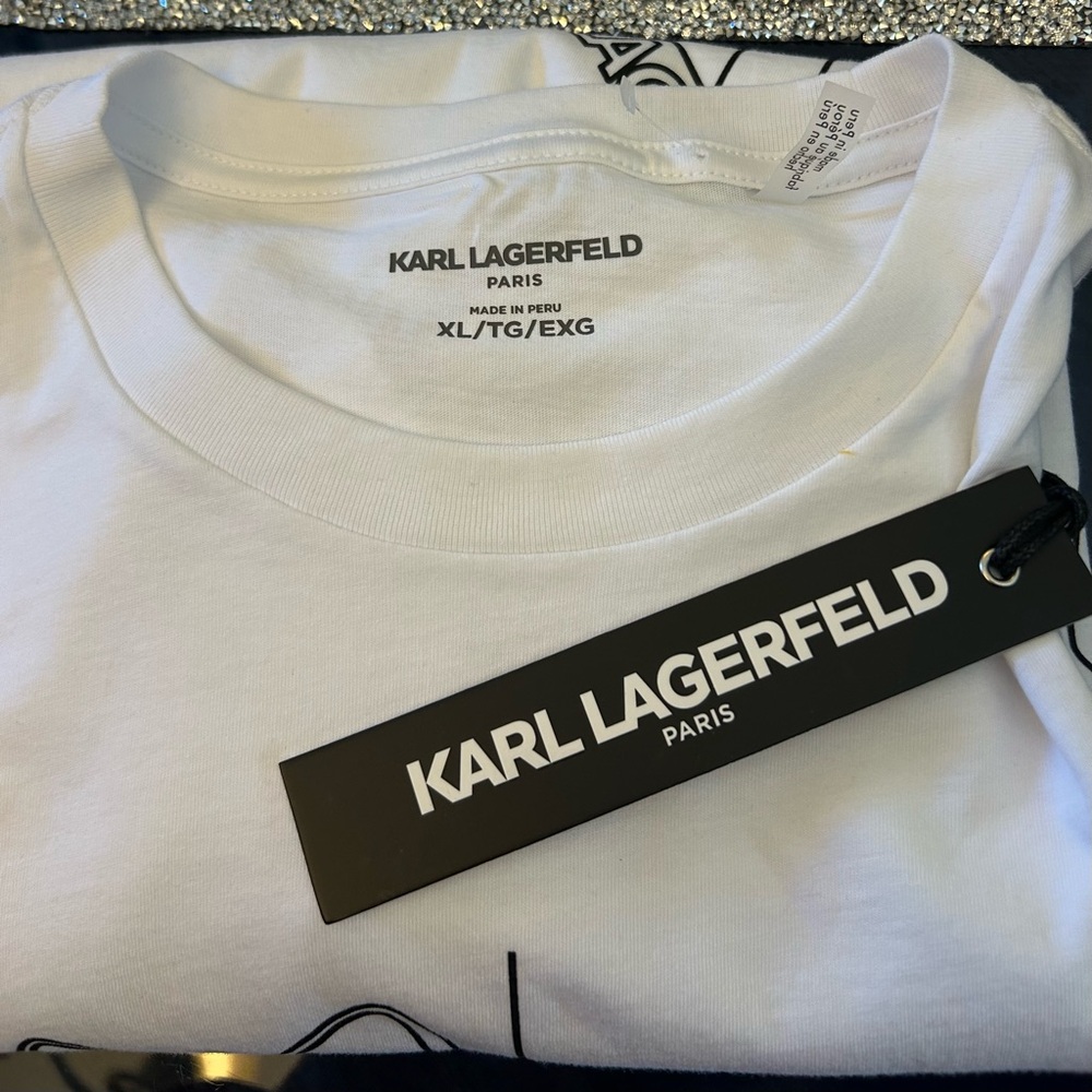 Karl Lagerfeld White Tee with Graphic Design Xl New